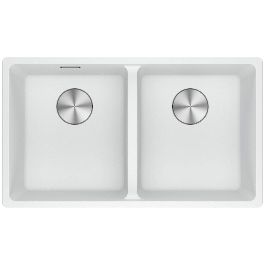 Franke Maris 350mm double bowl undermount sink - Polar White Fragranite - extension drainer - MRG120-35PW-FPC