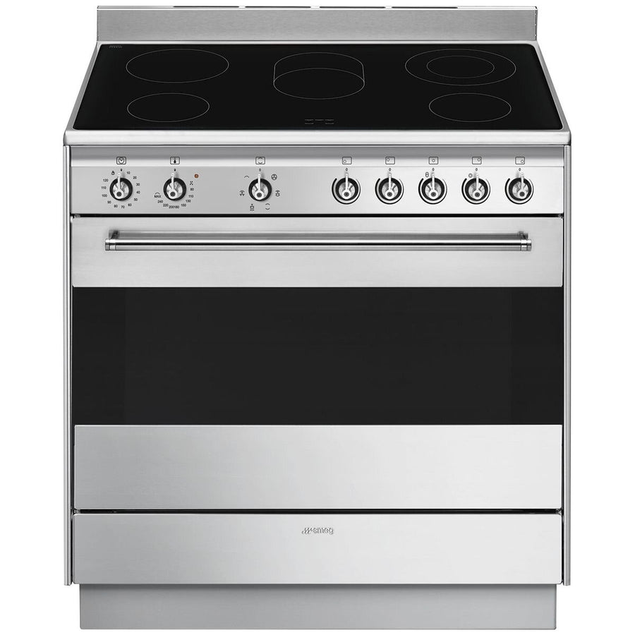 Smeg 90cm Ceramic Freestanding Oven - Stainless Steel, Five-Zone Cooktop, Thermoseal - FS9010CER-1