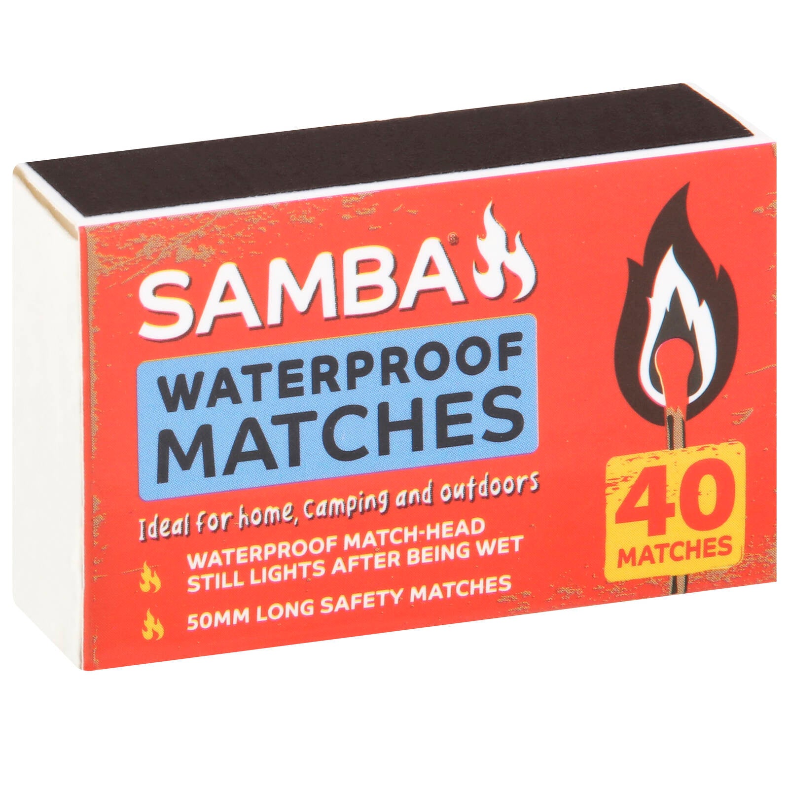 Samba Waterproof Matches 50mm - 10 Pack for Camping & Emergency Use