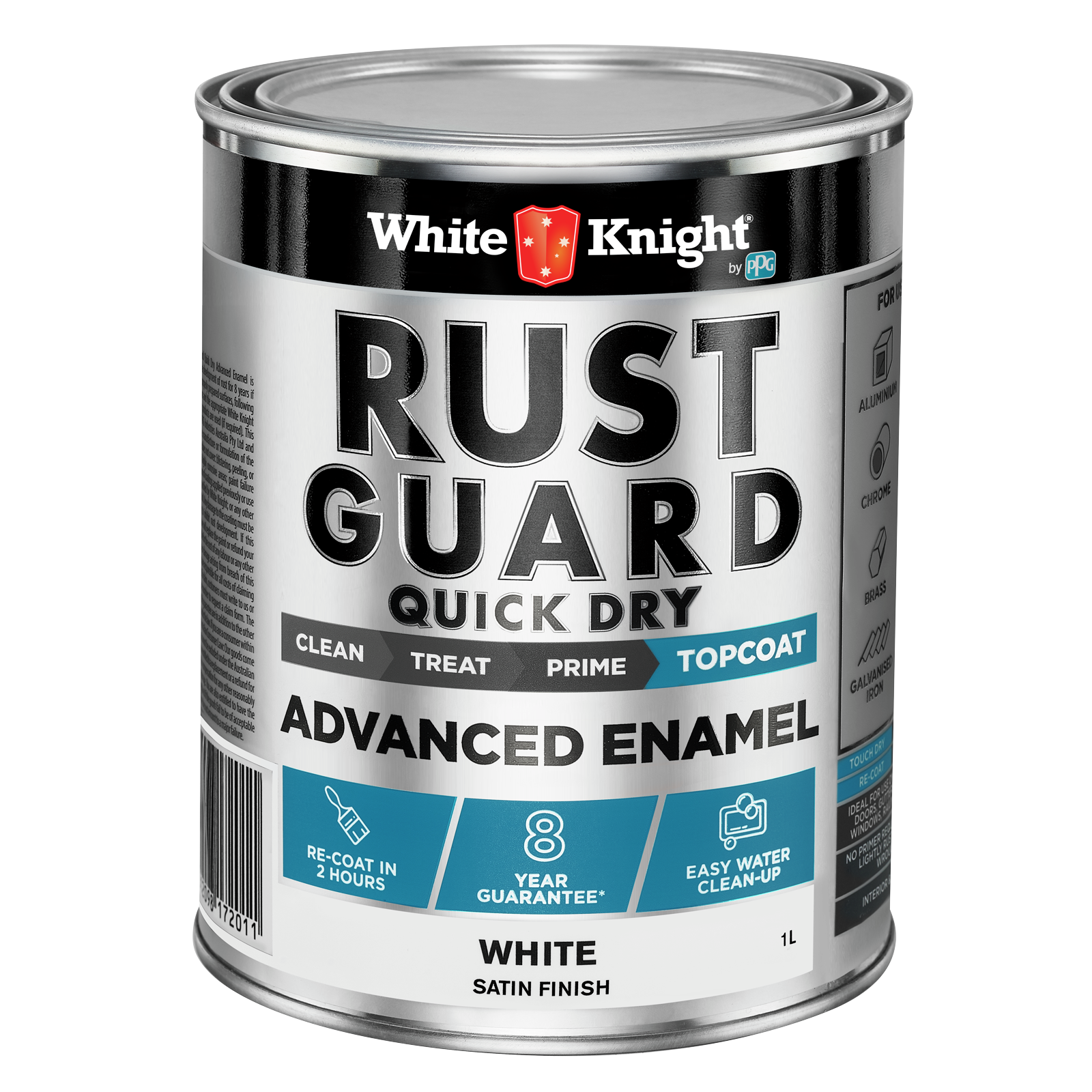 White Knight Rust Guard 1L White Satin Quick Dry Advanced Enamel Paint