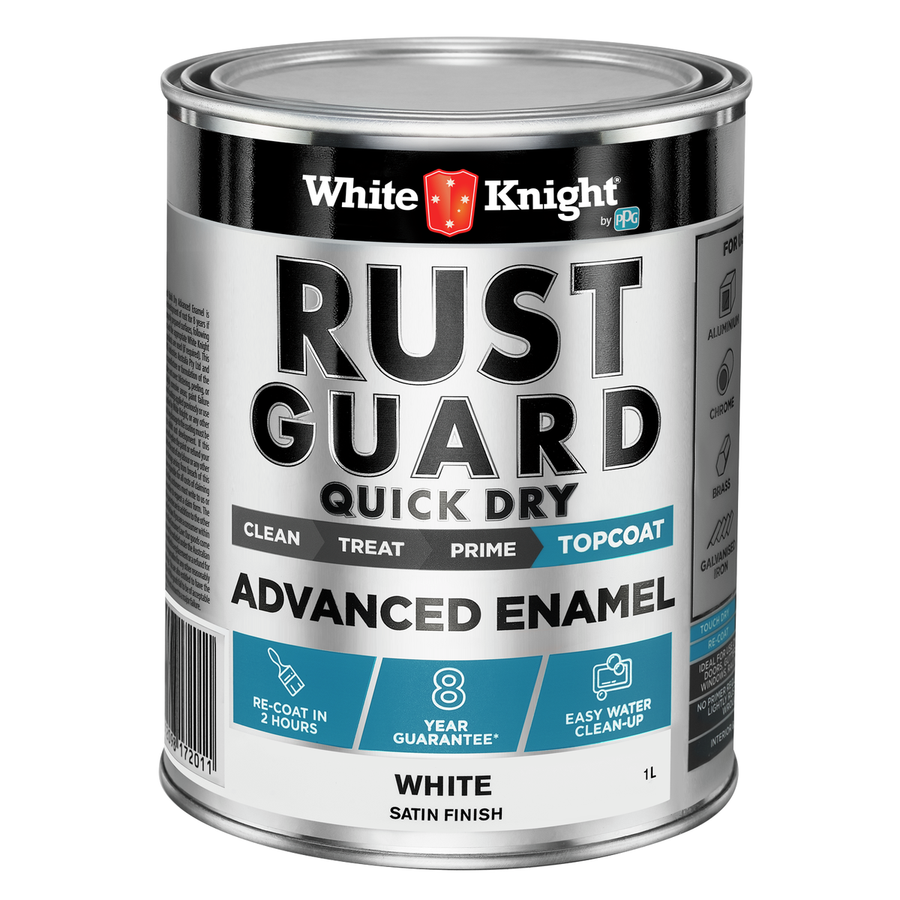 White Knight Rust Guard Enamel Paint - 1L - White Satin - Quick Dry - Durable - SuperSaverAU - view 1