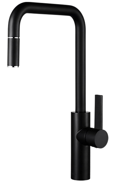 Armando Vicario Luz Kitchen Mixer with Pull-Out Tap - Black, Square Neck, Spray Head, 4 Star Rating - LUZ-B