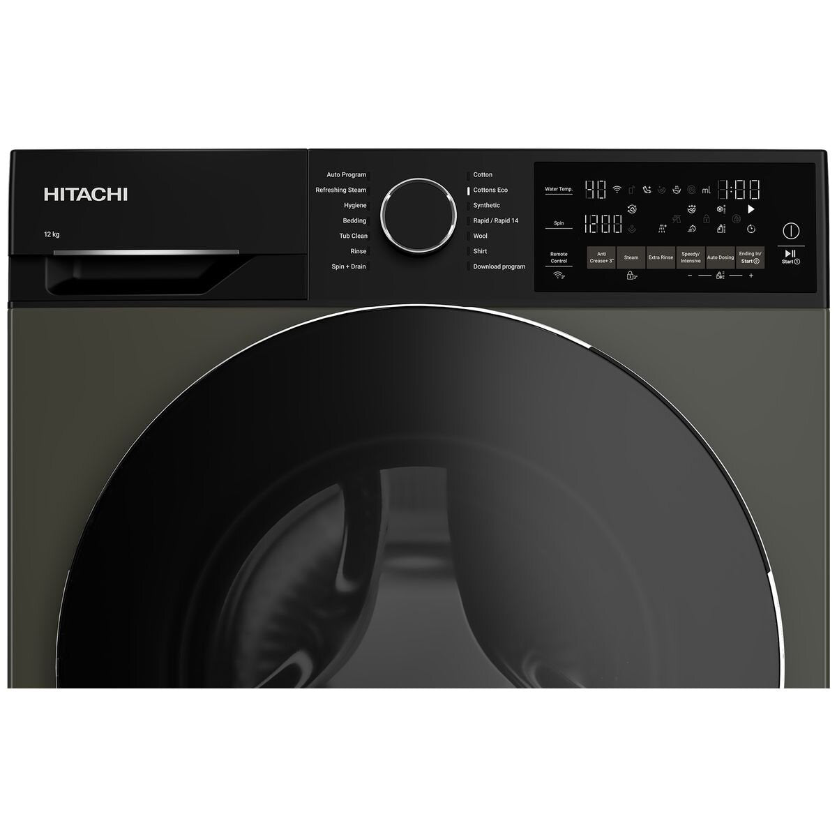 Hitachi 12kg Front Load Washing Machine - AutoDose, Steam Hygiene, Wi-Fi, Volcanic Grey - BD-120XKVEADM1