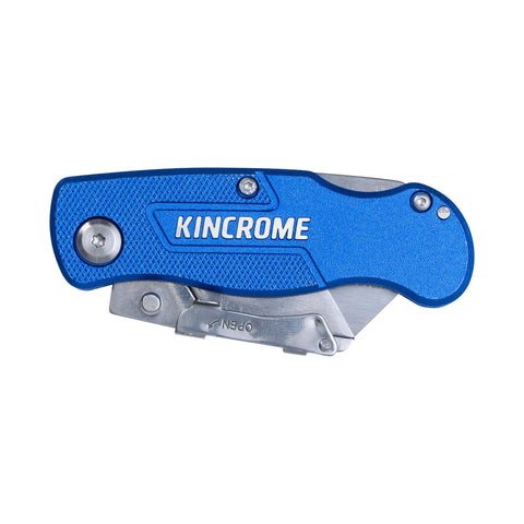 Kincrome 150mm Folding Lock Back Utility Knife, Stainless Steel, Lockable, Blue
