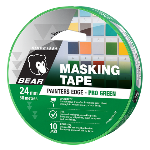Bear Painters Edge Masking Tape 24mm x 50m - Green - Clean Removal - SuperSaverAU - view 1