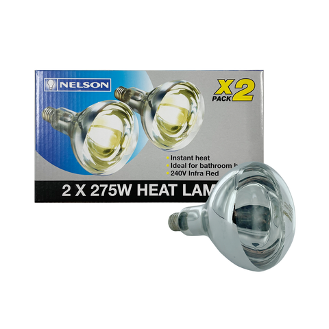 Nelson 275W ES Infrared Heat Lamp, 2 Pack