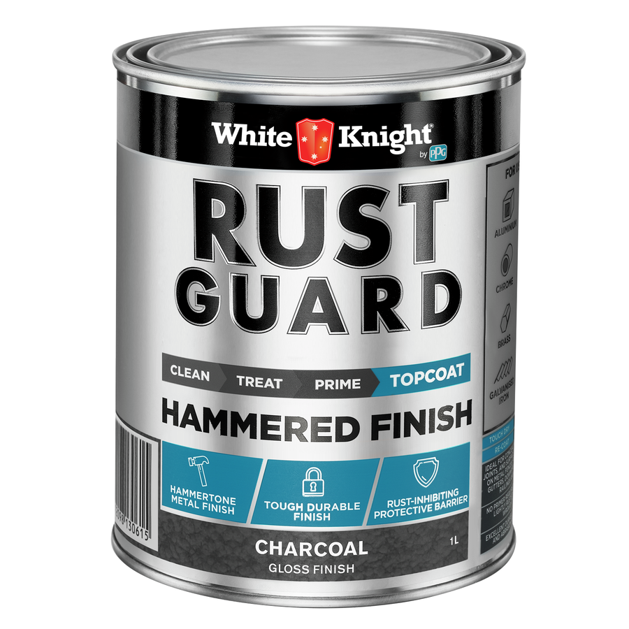 White Knight Rust Guard 1L Charcoal Gloss Hammered Finish Metal Paint