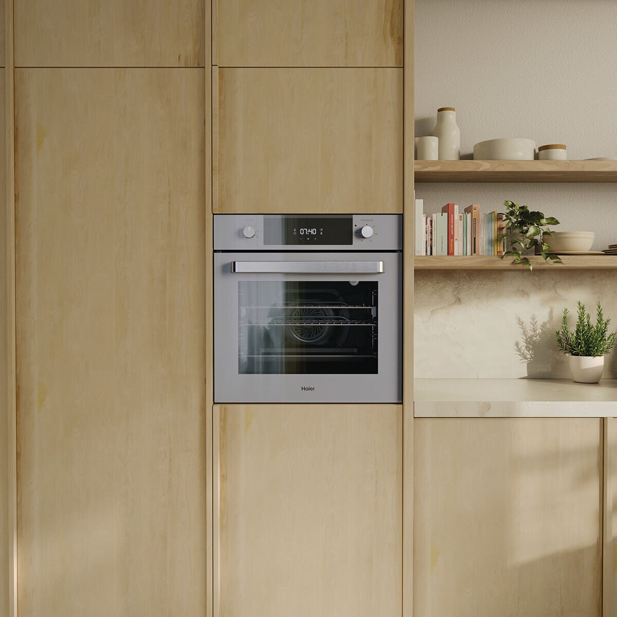 Haier 60cm 500 Series Oven - 70L, 7 Functions, Air Fry, Steam Assist, Grey Fascia - HWO60S7EG5