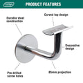 Carinya Handrail Bracket - 160mm x 220mm - Chrome Plated Steel - Curved Top - SuperSaverAU - view 5
