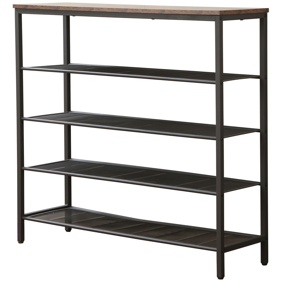 L.T. Williams 5-Tier Shoe Storage - Rustic Brown Top Shelf - Black Steel Frame - 9768