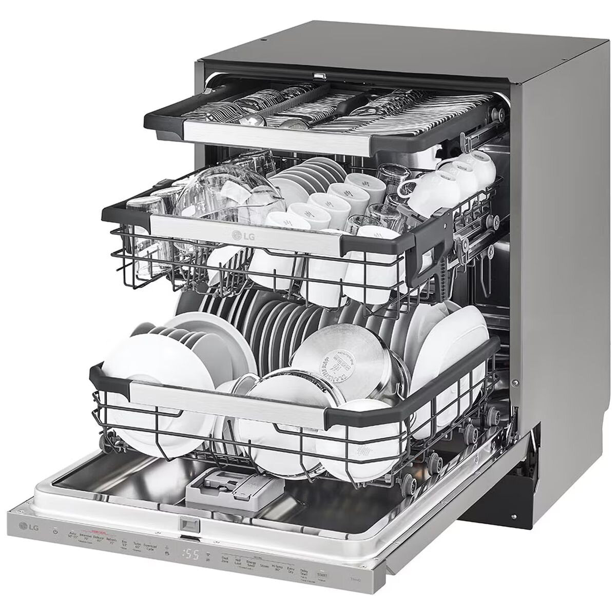 LG 60cm Built Under Dishwasher - 15 Place Settings, Platinum Steel, QuadWash, TrueSteam - XD3A25UPS