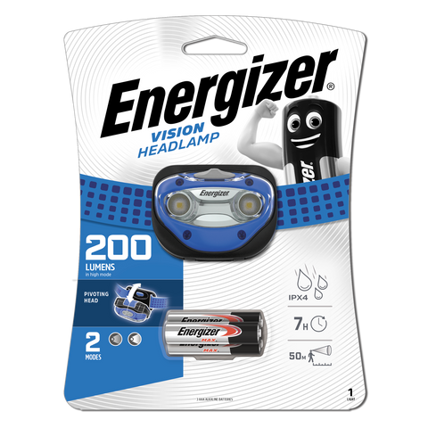 Energizer Vision 200 Lumen LED Headlamp, Adjustable Headstrap, Blue (HDA32)
