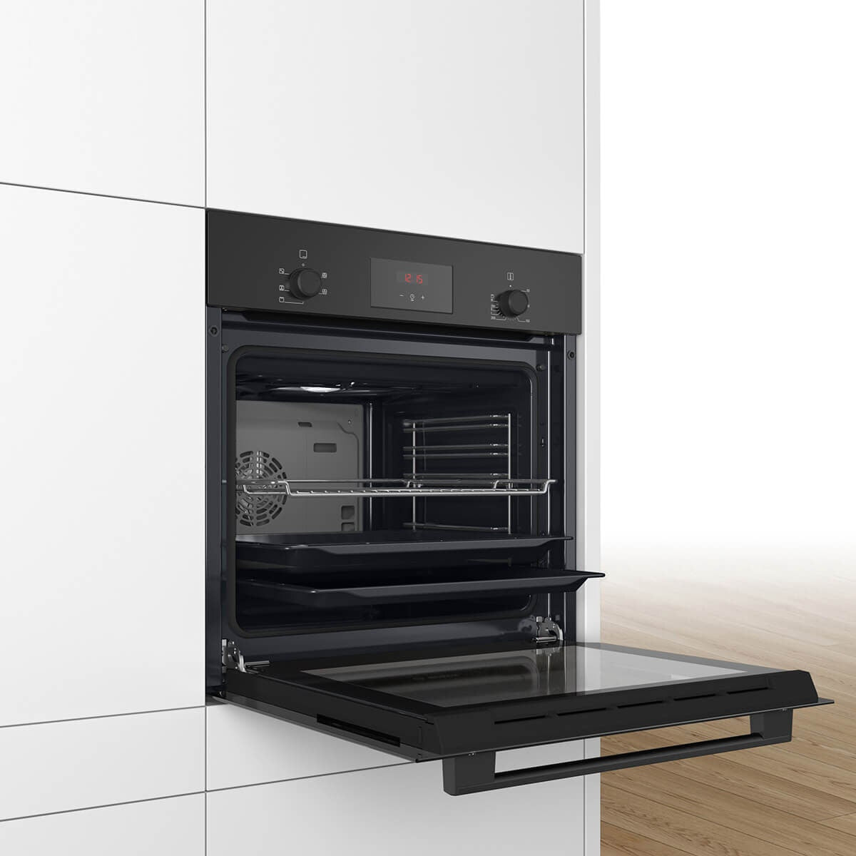 Bosch Series 2 60cm Built-In Oven - 66L, Plug and Play 10A, 3D HotAir, EcoClean Direct, Black - HBF134EB1A