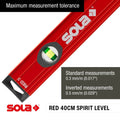 Sola 40cm Red Aluminium Spirit Level 3 Vials Waterproof