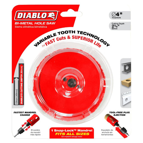 Diablo Bi Metal Hole Saw - 102mm - Tool-Free Plug Ejection - Fast Cutting - SuperSaverAU - view 1