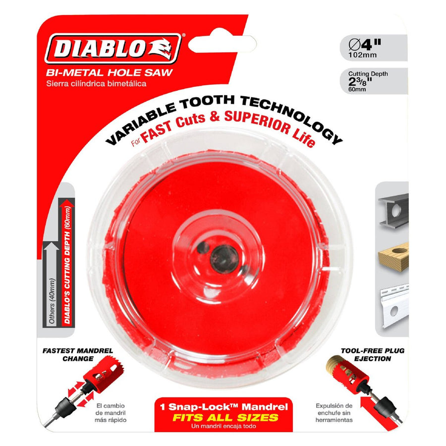 Diablo Bi Metal Hole Saw - 102mm - Tool-Free Plug Ejection - Fast Cutting - SuperSaverAU - view 1