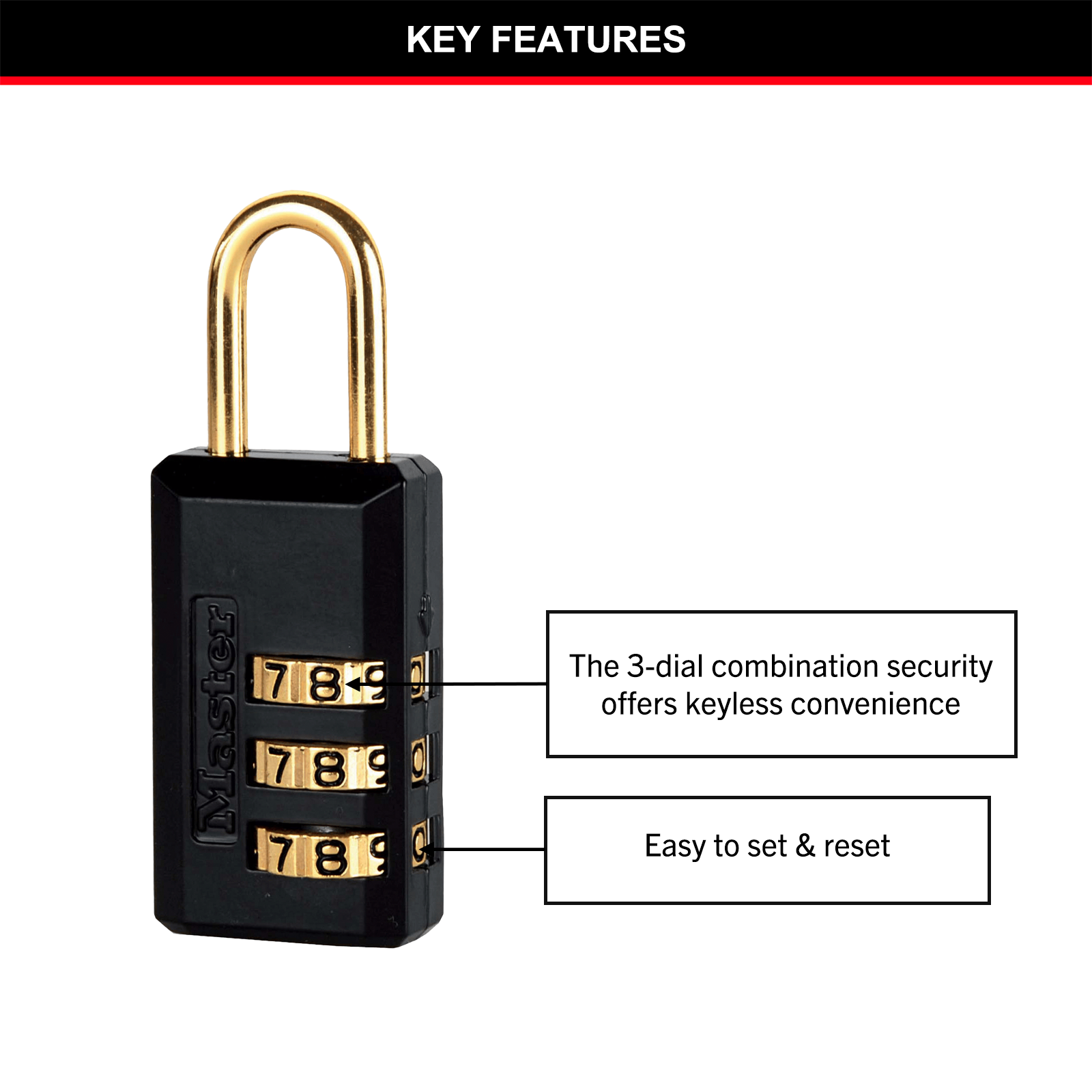 Master Lock 20mm Black Luggage Combination Padlock, 2 Pack, Resettable