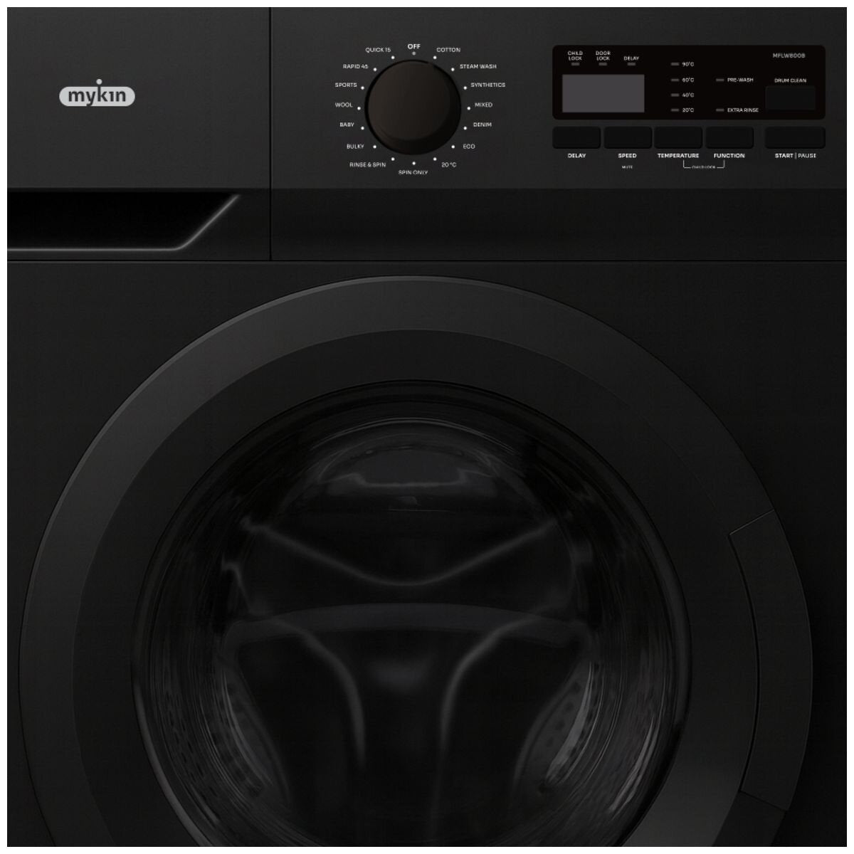 Mykin 8kg Front Load Washer and 8kg Heat Pump Dryer Package - Black - 7 Star Dryer - MFLW800BMHPD800B