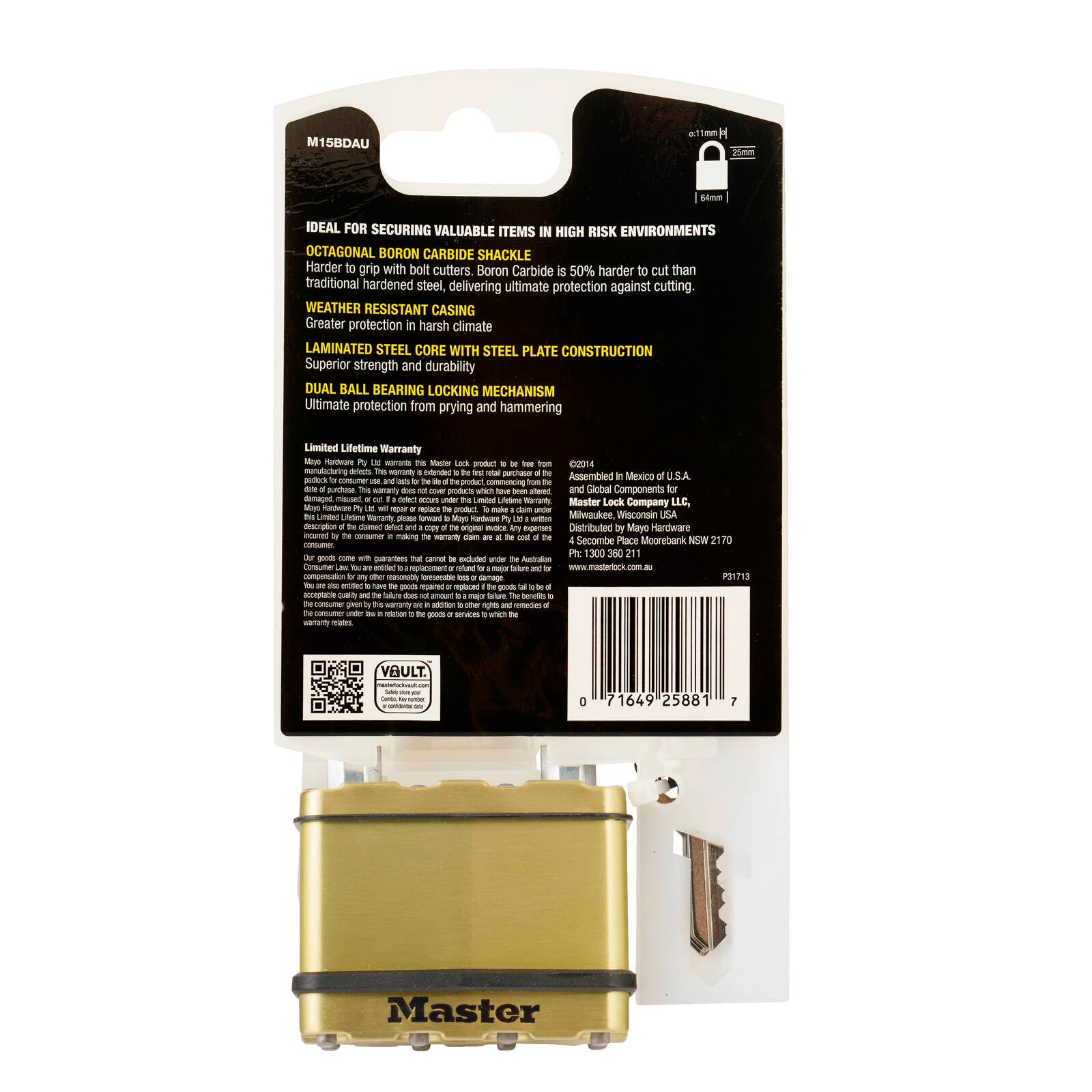 Master Lock 64mm Excell Padlock Laminated Steel Boron-Carbide Shackle