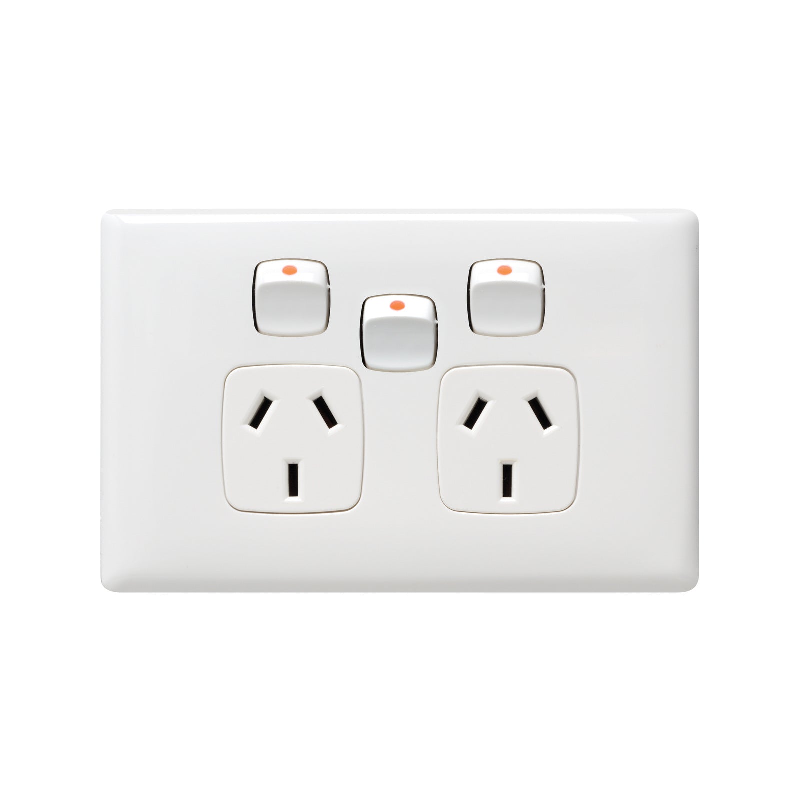 HPM Linea Double Powerpoint With Extra Switch, Gloss White, 10A, Slim ABS Indoor, CDLN777XWEWE