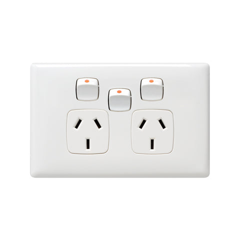 HPM Linea Double Powerpoint With Extra Switch, Gloss White, 10A, Slim ABS Indoor, CDLN777XWEWE