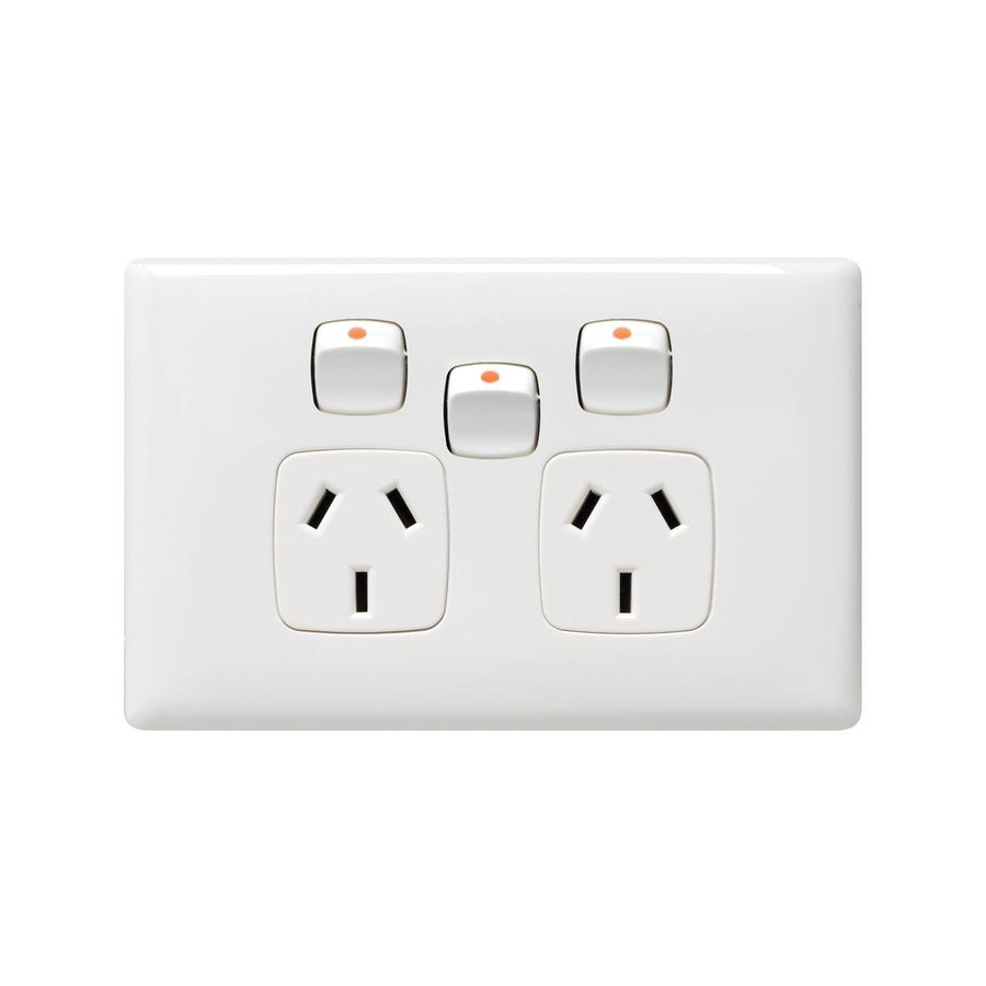 HPM White Gloss Linea Double Powerpoint 2 Outlets 127mm x 82mm - Extra Switch - SuperSaverAU - view 1