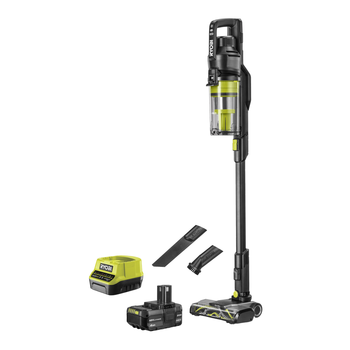 Ryobi 18V ONE+ HP Brushless Stick Vacuum 4Ah Kit - 800ml - Black - Cyclonic Filtration - SuperSaverAU - view 1