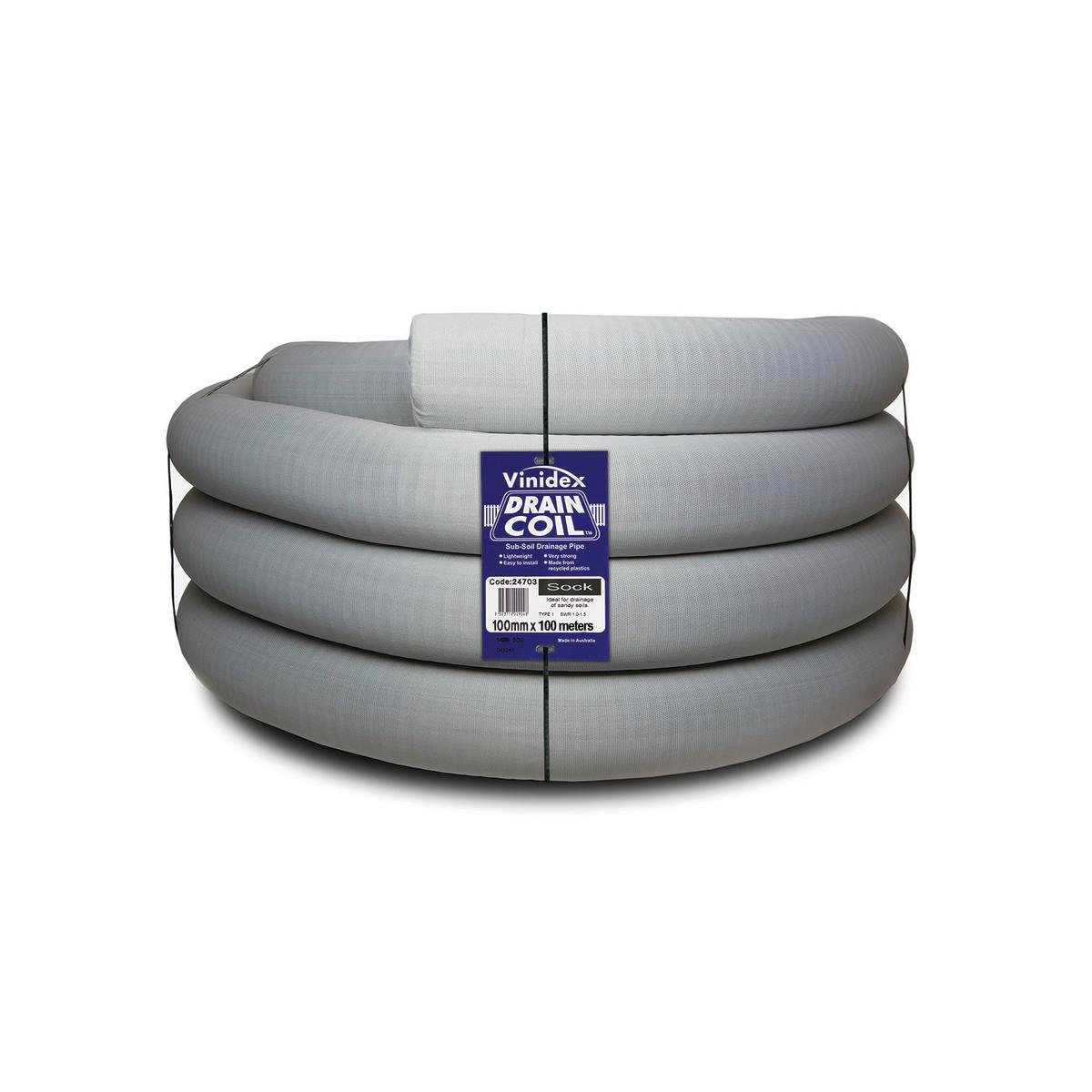 Vinidex Socked Slotted Draincoil 100mm x 100m - White