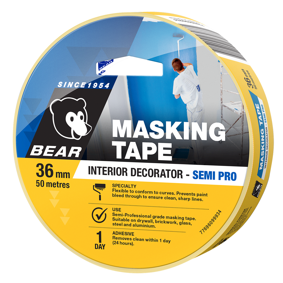 Bear Interior Decorator Masking Tape 36mm x 50m Yellow - SuperSaverAU - view 1