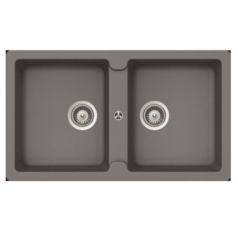 Abey Typos N200 Double Bowl Undermount Sink - Croma Grey, 24L Bowls, No Taphole - TN200CR-NTH