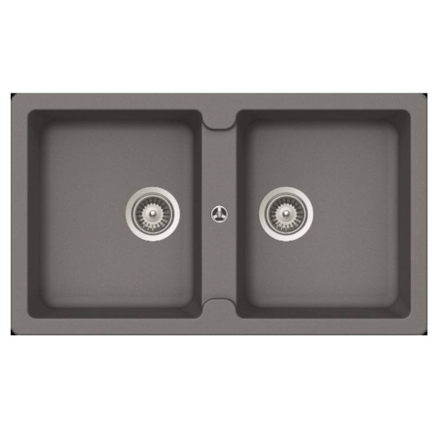 Abey Typos N200 Double Bowl Undermount Sink - Croma Grey, 24L Bowls, No Taphole - TN200CR-NTH