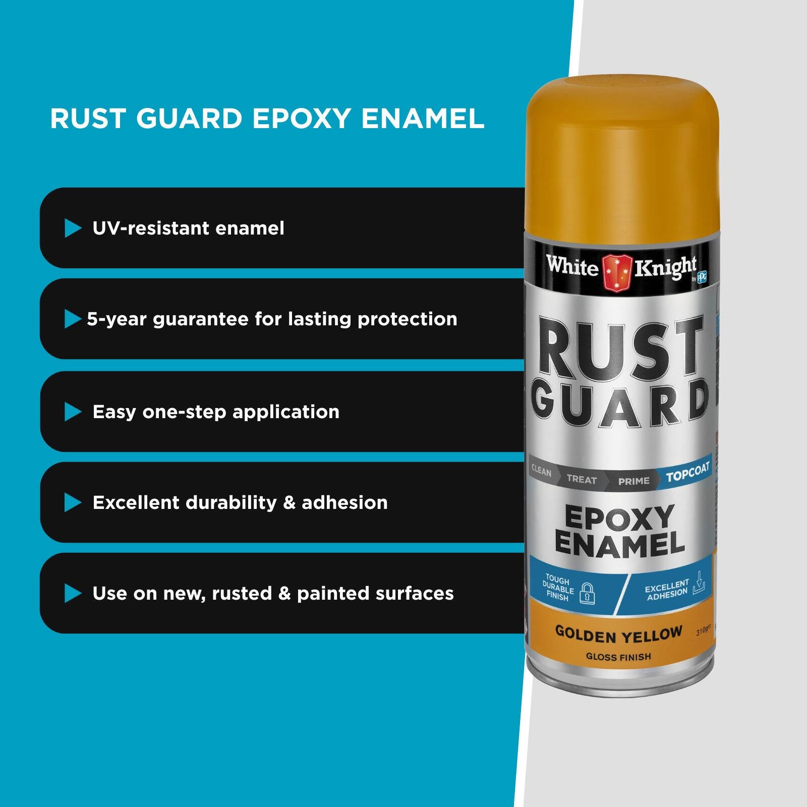 White Knight Rust Guard 310g Golden Yellow Gloss Epoxy Enamel Spray Paint for Metal