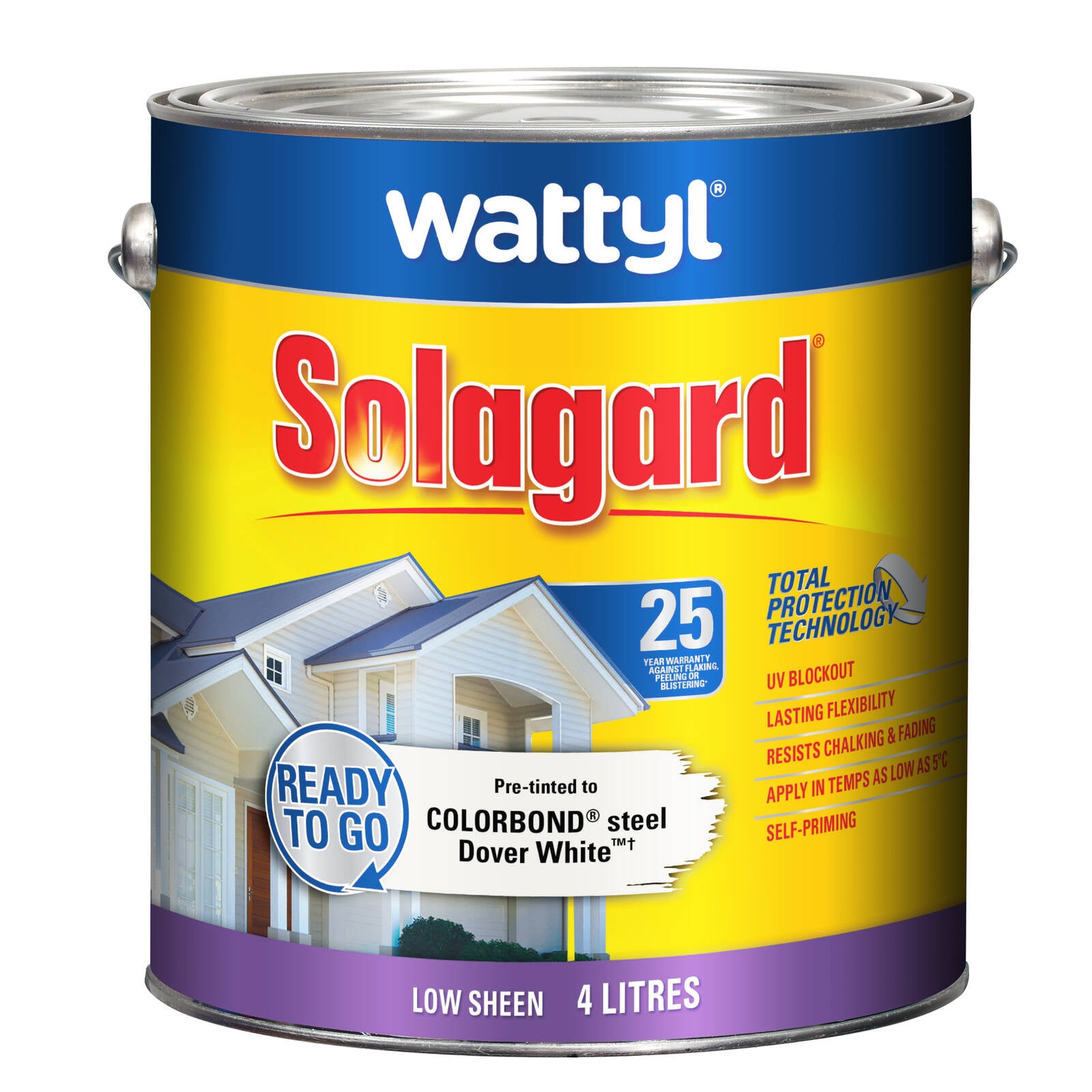Wattyl Solagard 4L Dover White Low Sheen Pre-Tinted Exterior Paint