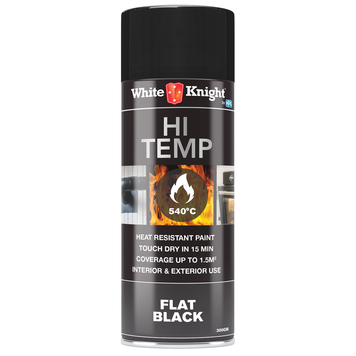 White Knight Hi Temp Spray Paint - 300g - Black - Solvent Based - Heat Resistant - SuperSaverAU - view 1