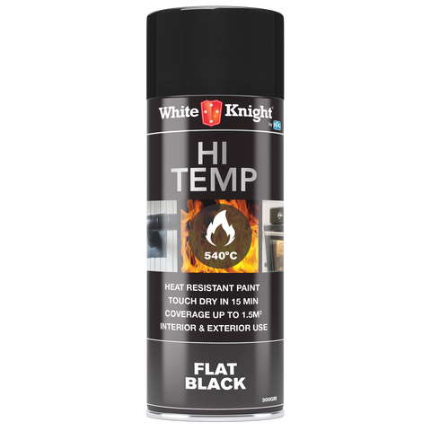 White Knight Hi Temp Spray Paint - 300g - Black - Solvent Based - Heat Resistant - SuperSaverAU - view 1