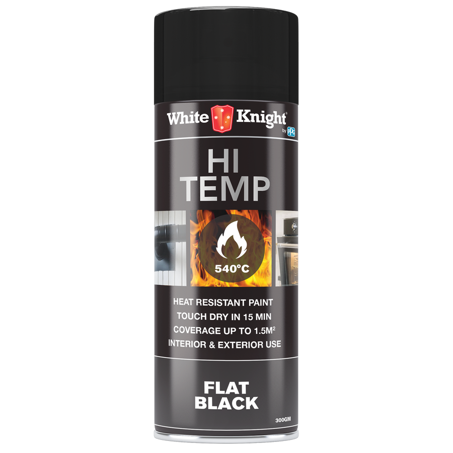 White Knight Hi Temp Spray Paint - 300g - Black - Solvent Based - Heat Resistant - SuperSaverAU - view 1