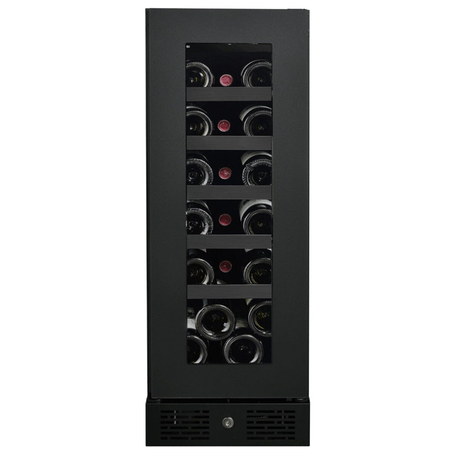 Artusi 18 bottle single zone wine cellar - black smoky glass, UV protected, reversible hinge - AWC18BV