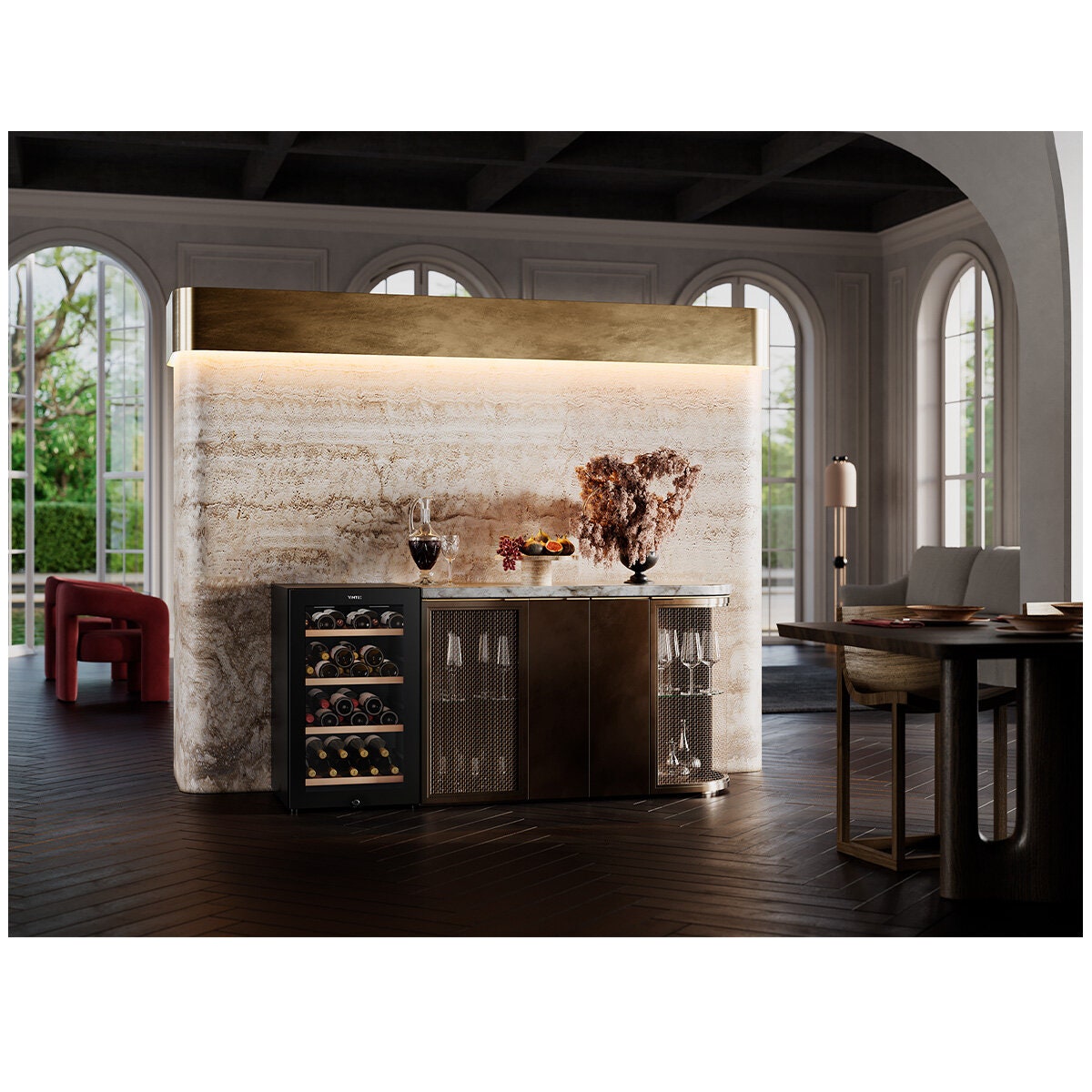 Vintec 35 Bottle Single Zone Underbench Wine Fridge - Black, Triple Glazed Door, Security Lock - VWS830FCB-X