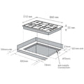 Chef 90cm Natural Gas Cooktop - Stainless Steel, Five Burners, Wok Burner, Cast Iron Trivets - CHG954SC