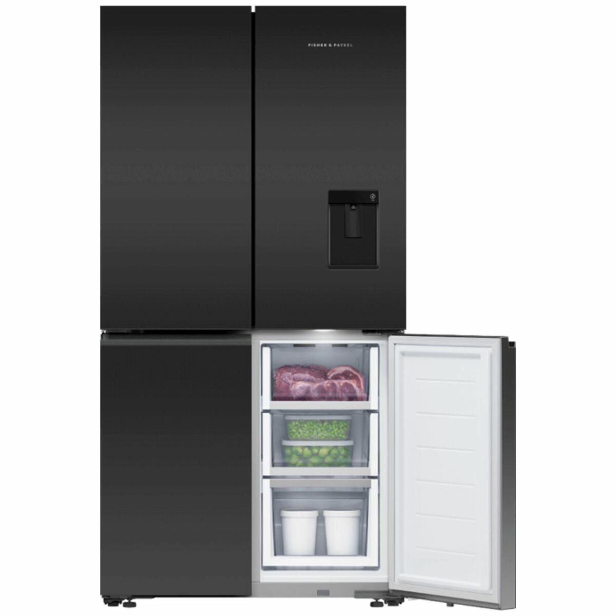 Fisher & Paykel Series 7 538L Quad Door Fridge - Matte Black Glass - Water Dispenser - RF605QZUVB1