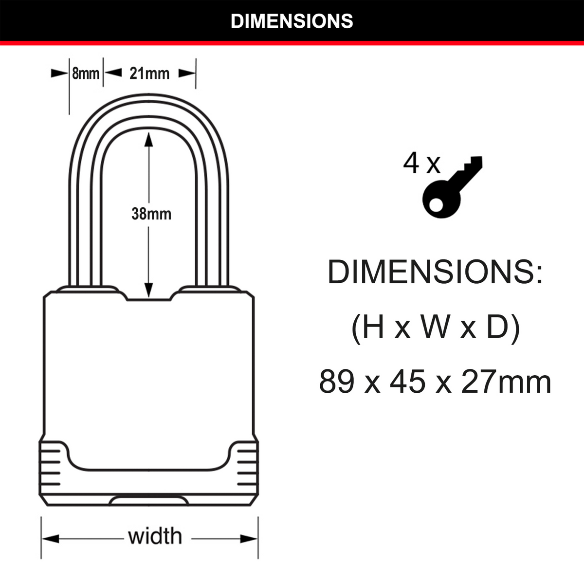 Master Lock 45mm Excell Covered Padlock Laminated Steel Boron-Carbide Shackle
