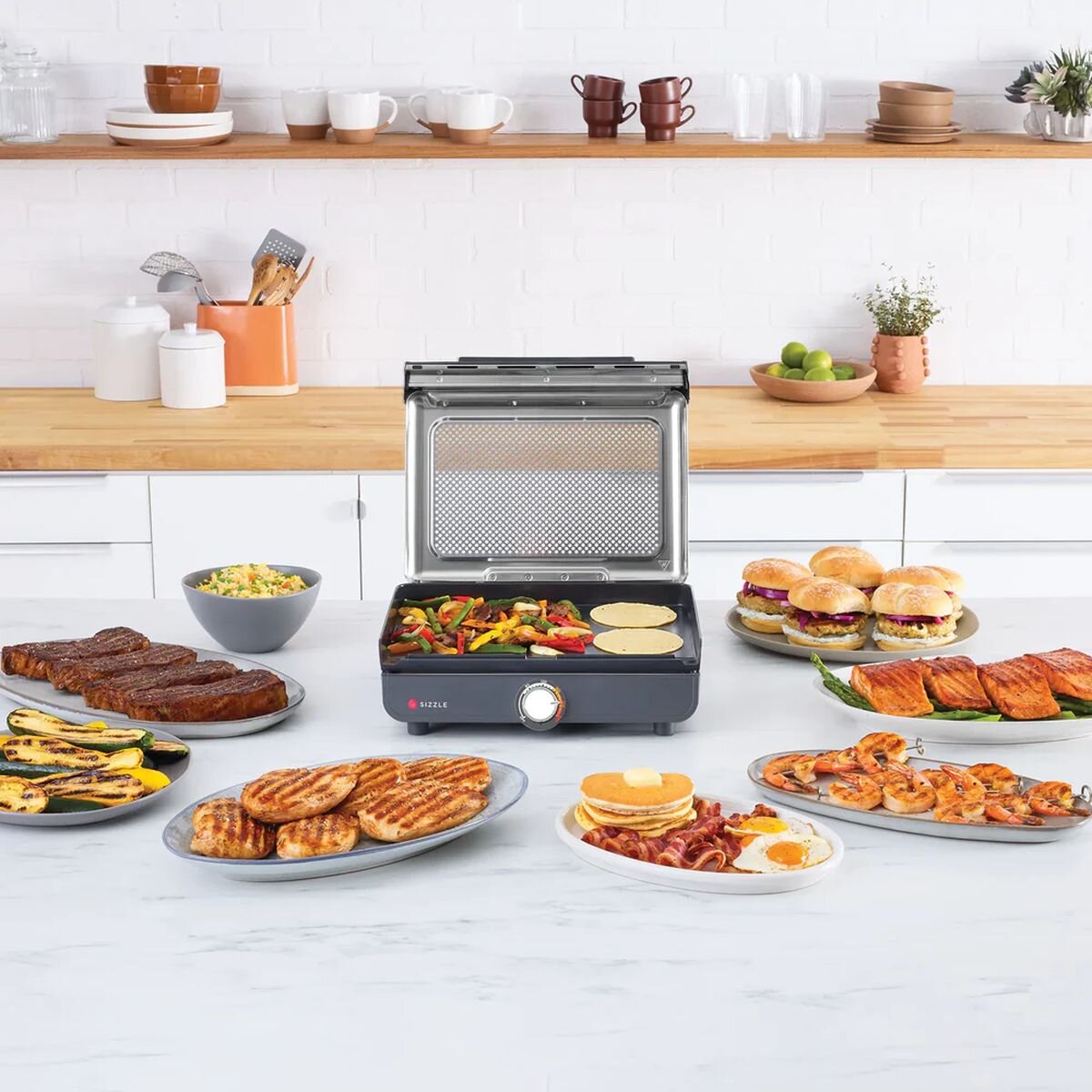 Ninja Sizzle indoor grill and flat plate - high-heat searing, 36cm non-stick plates - GR101