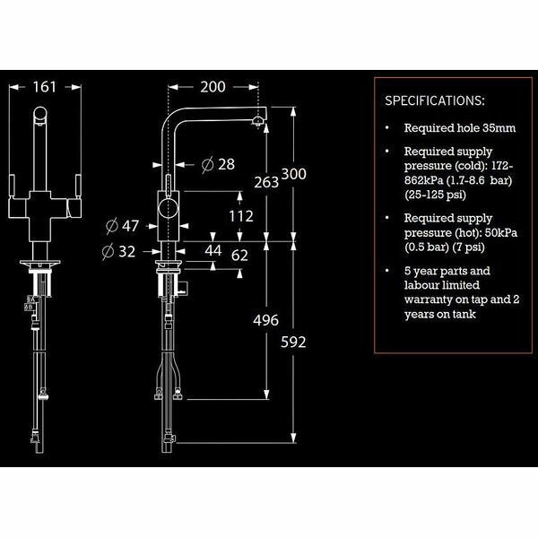 InSinkErator Multitap 3N1 L-shape steaming hot water tap - black and chrome, 2.5L NeoTank - 3003LB