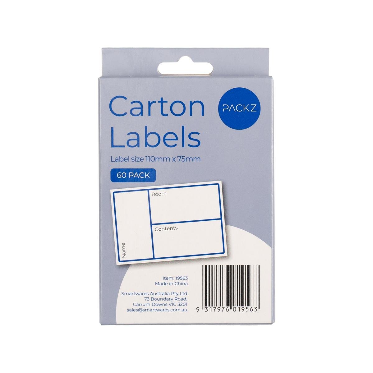 Packz Carton Labels - 110 x 75mm - 60 Pack - Strong Adhesive - Easy Application - SuperSaverAU - view 1