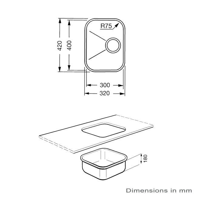 Smeg single bowl undermount sink - 304 grade stainless steel, 90mm waste hole, anti-drum insulation - BST30