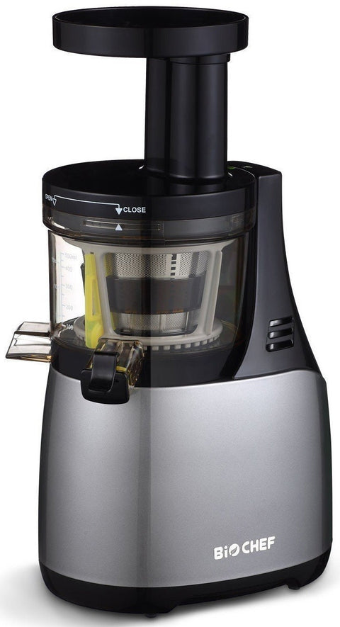 BioChef Synergy Slow Juicer - Cold Press, 60RPM, Two Juicing Screens, Compact Silver - JU-BC-SY-AU-SV