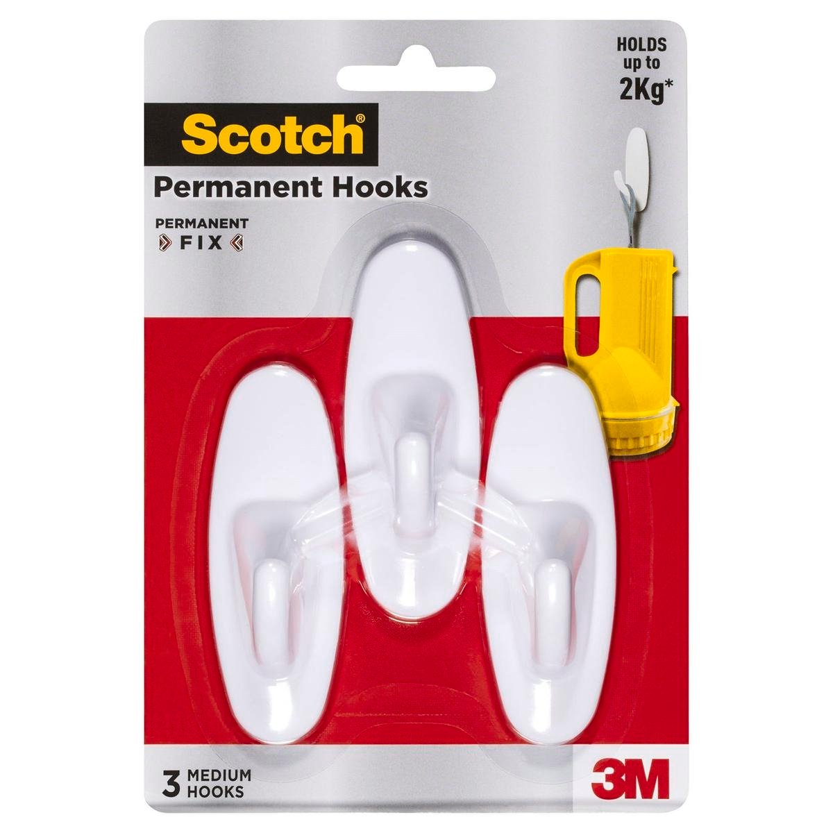 Scotch Permanent Medium Oval Hook - 3 Pack - Plastic - 2kg Capacity - SuperSaverAU - view 1