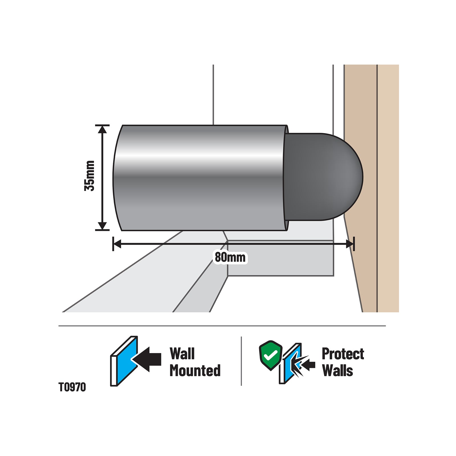Adoored Aluminium Cannon Door Stop - Silver