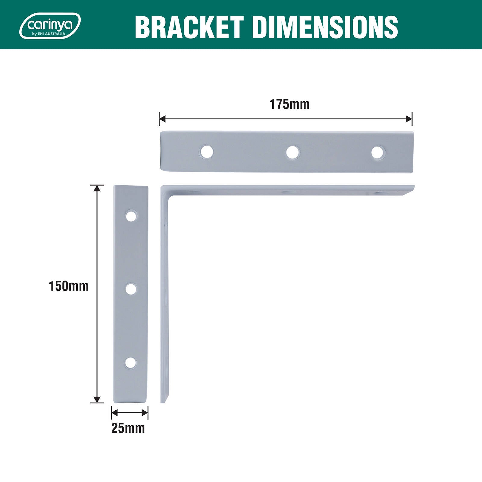 Carinya 175 x 150mm White Heavy-Duty Powder Coated Steel Angle Bracket, 100kg