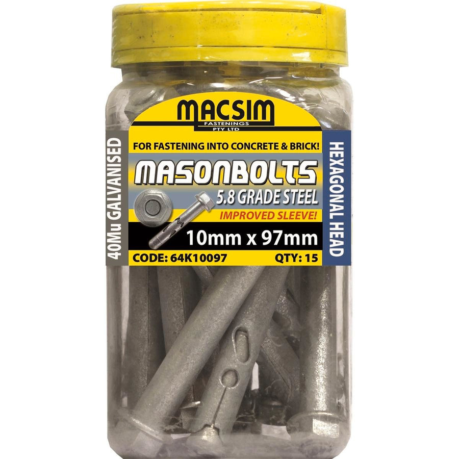 Macsim Fasteners 10 x 97mm Galvanised Sleeve Anchor 15 Pack - SuperSaverAU - view 1